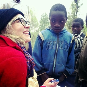 Linn chatting with Mgeta school children